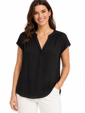 Monday Fun Black V-Neck Pleated Blouse Size XL